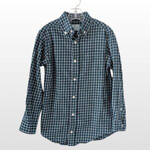 Boys Long Sleeve Green Plaid Collared Button Down Dress Shirt